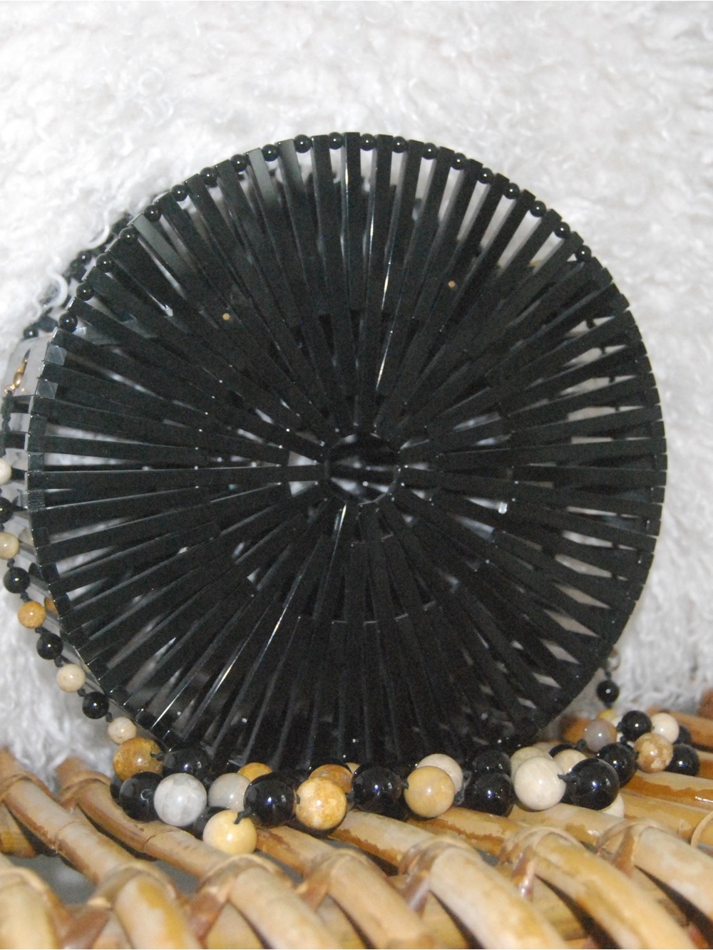 cult gaia Black Round Woven Crossbody with Beaded Strap